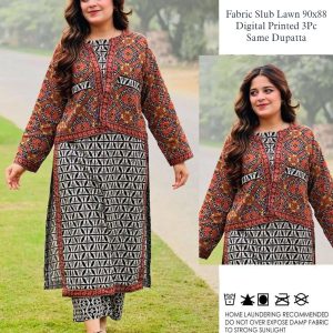 Baroque Chunri Style Slub Lawn